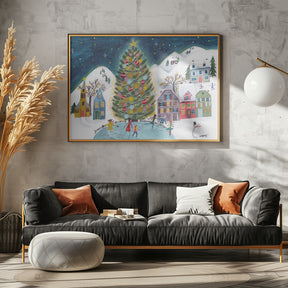 Christmas village in the snow Poster