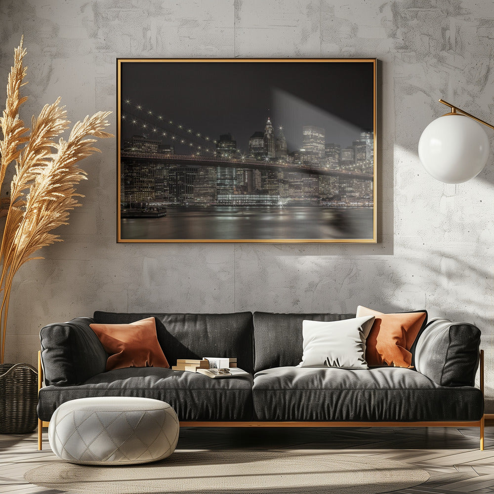 MANHATTAN SKYLINE &amp; BROOKLYN BRIDGE Idyllic Nightscape Poster