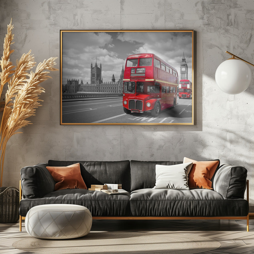 Red Buses in London Poster