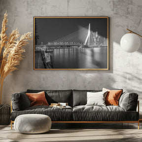 ROTTERDAM Erasmus Bridge with Willemskade by night | Monochrome Poster