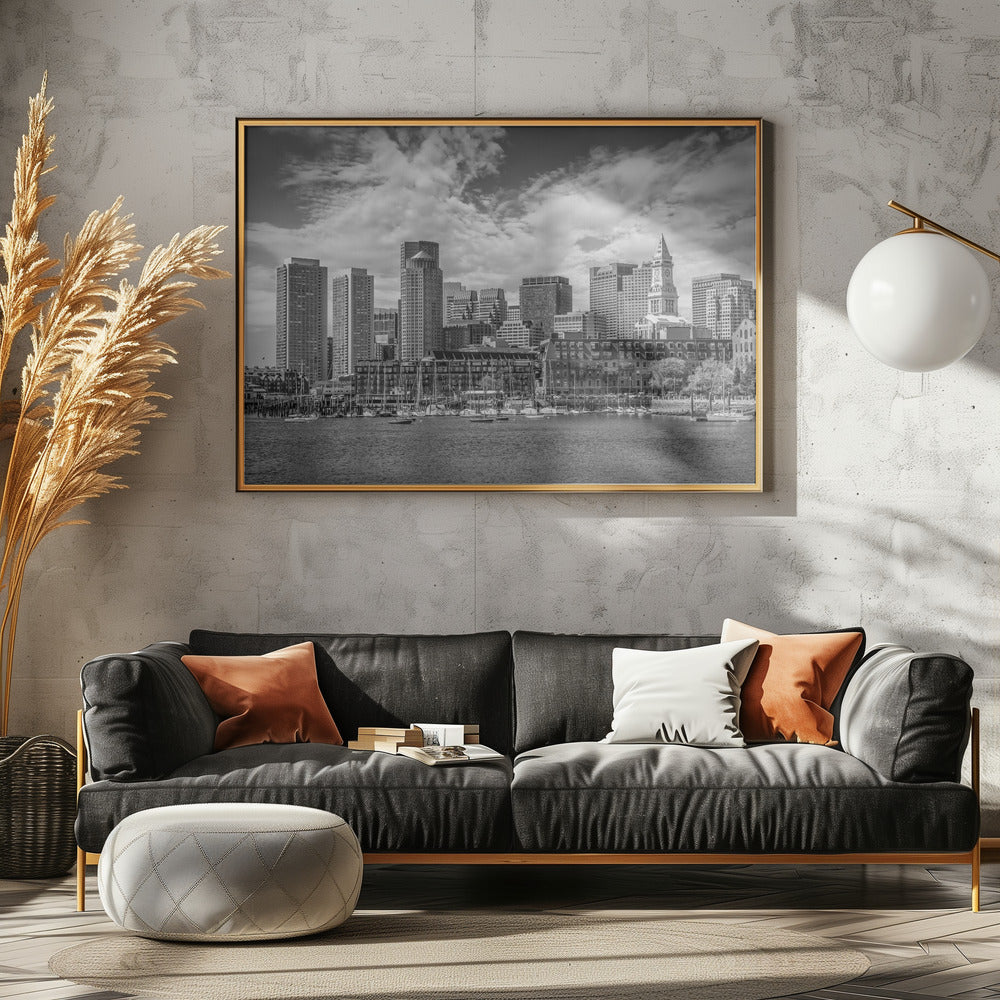 BOSTON Skyline North End &amp; Financial District - Monochrome Poster