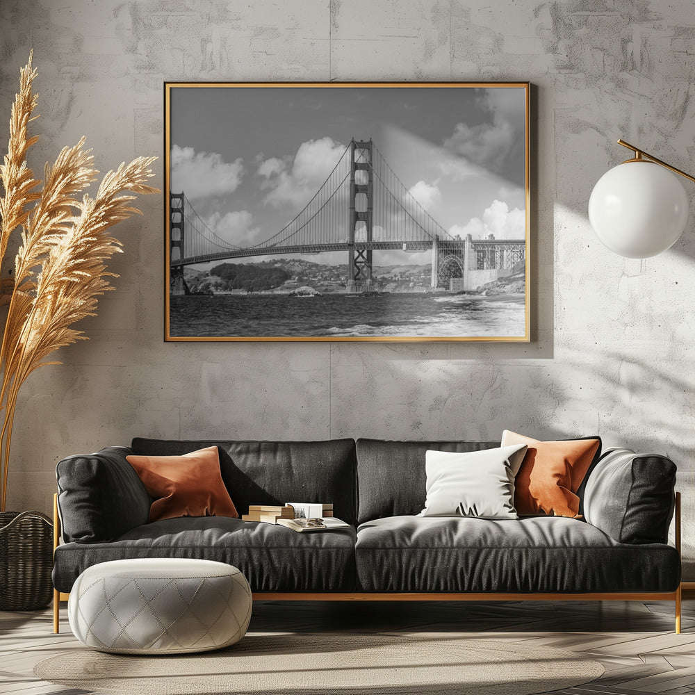 GOLDEN GATE BRIDGE Baker Beach Panoramic View | Monochrome Poster
