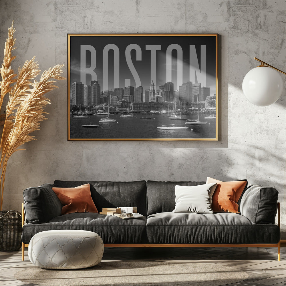 BOSTON Skyline Monochrome Poster