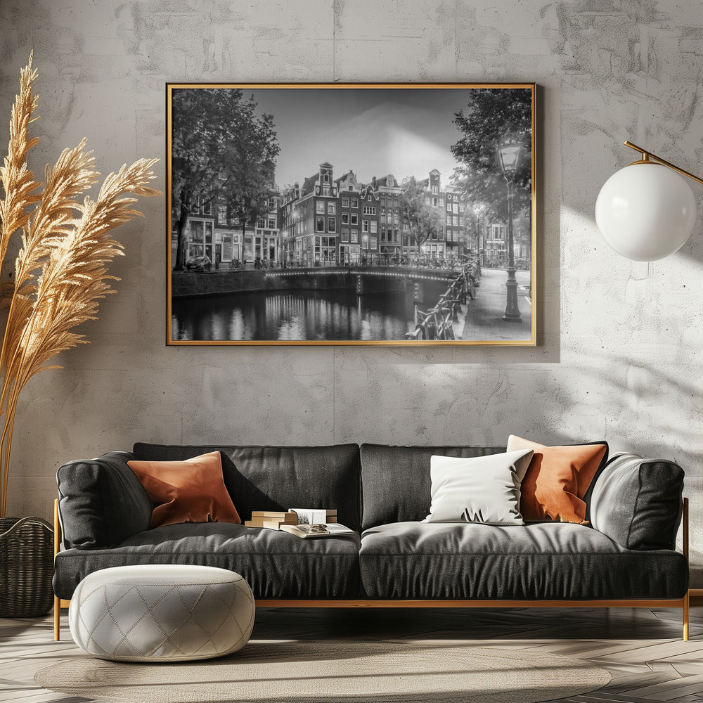 AMSTERDAM Idyllic impression from Singel - Monochrome Poster