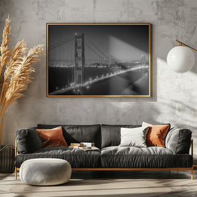 Monochrome Cityscape of Golden Gate Bridge Poster