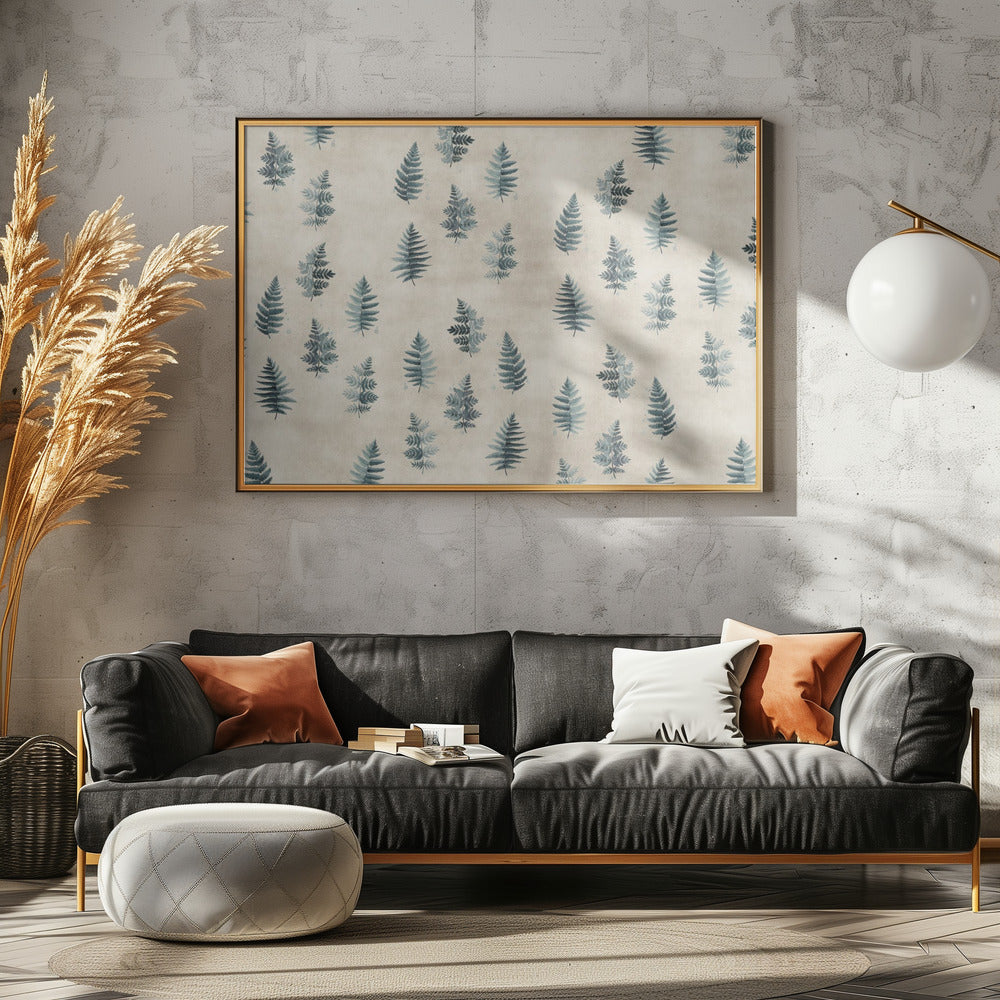 Teal watercolor ferns placed pattern Poster