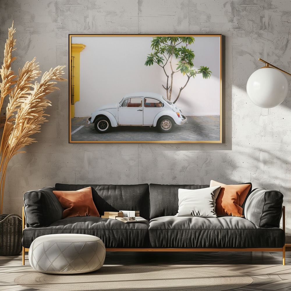 Pastel Volskwagen Beetle in the streets of Oaxaca Mexico Poster