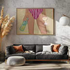 Girl with wine at the beach Poster