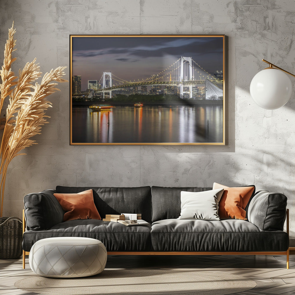 Gorgeous Rainbow Bridge and Tokyo Skyline at sunset Poster