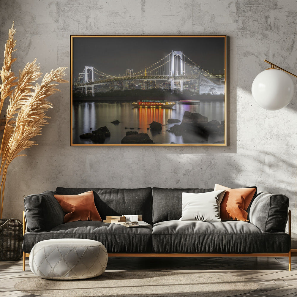 Striking Rainbow Bridge with Tokyo Skyline in the evening - Panorama Poster