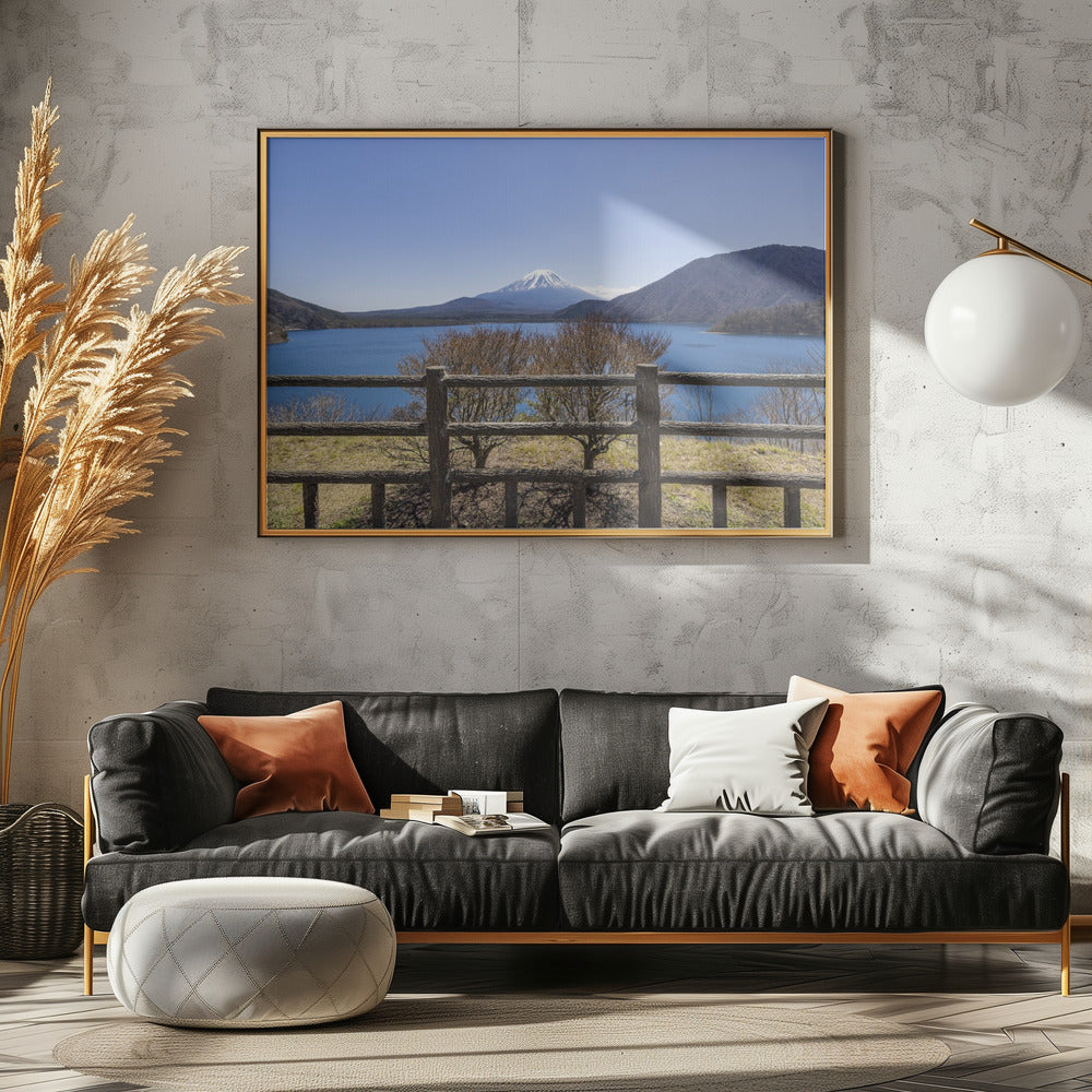 Picturesque Lake Motosu with Mount Fuji Poster