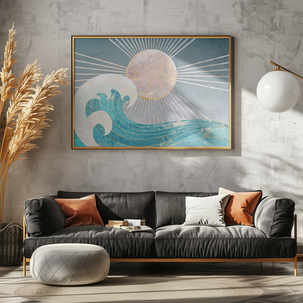 Landscape Sun waves blue Poster