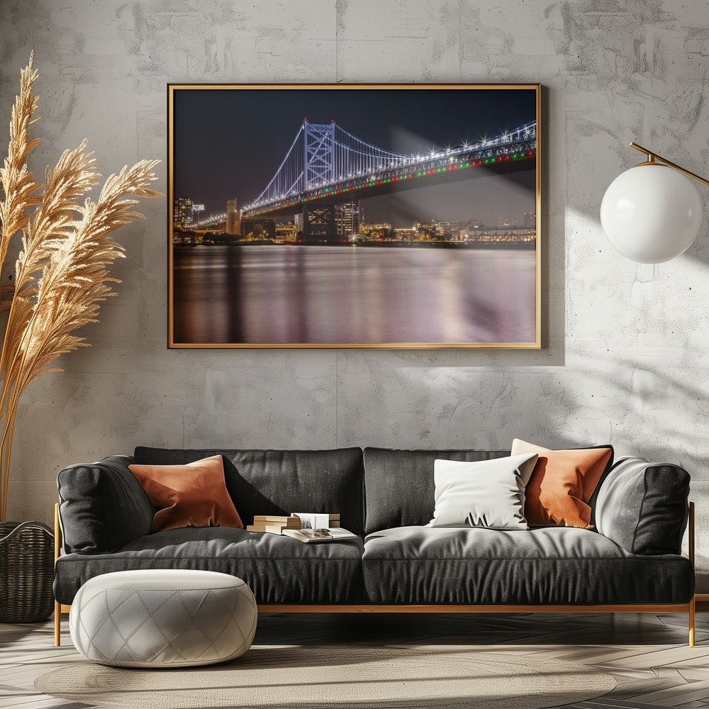 Benjamin Franklin Bridge and Delaware River at Night Poster