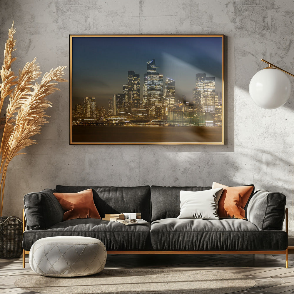 Striking NYC Skyline with Hudson Yards in the Evening Poster