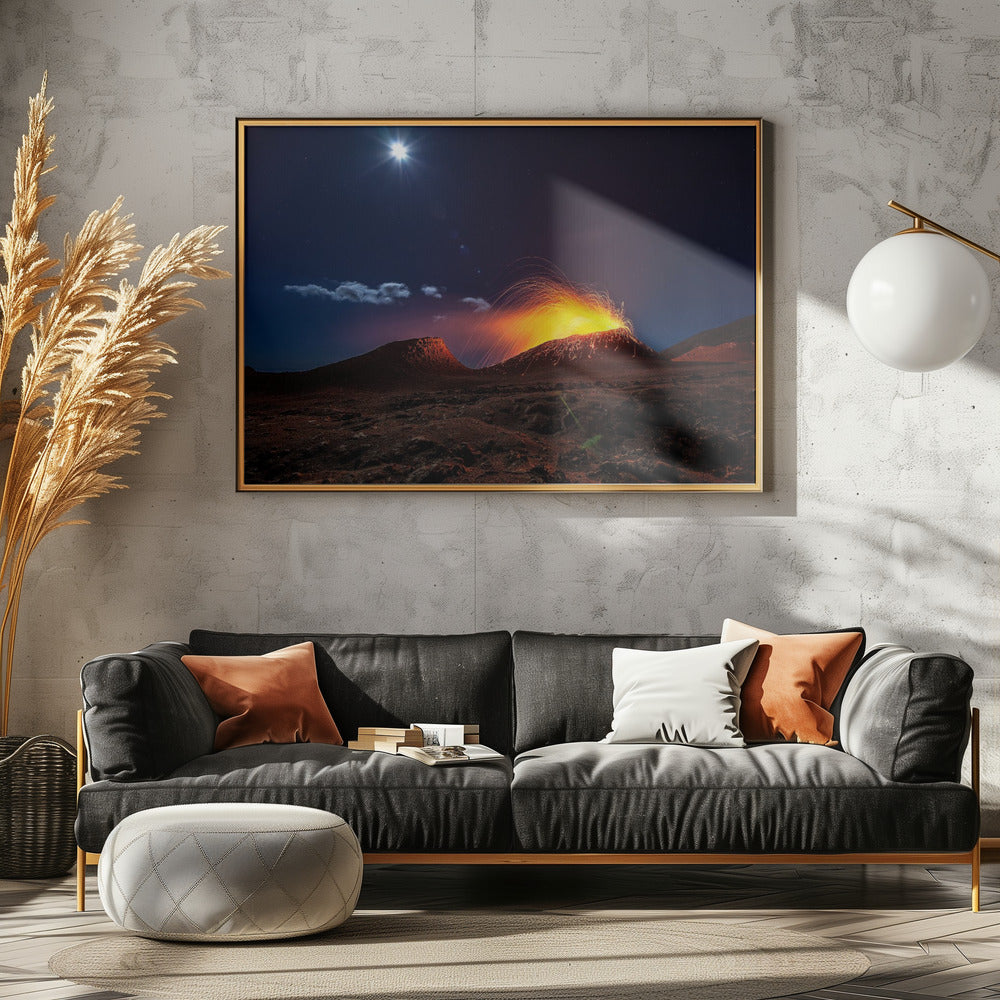 Lava flow with the moon Poster