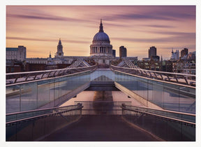 Millennium bridge leading towards St. Paul's church Poster