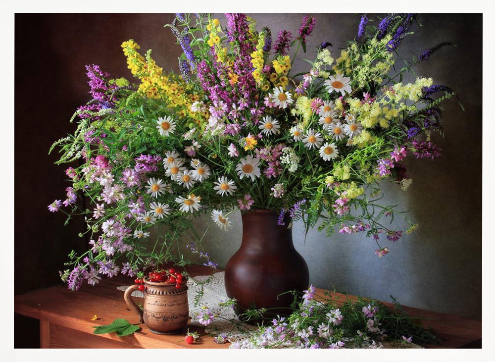 Still life with wildflowers and berries Poster