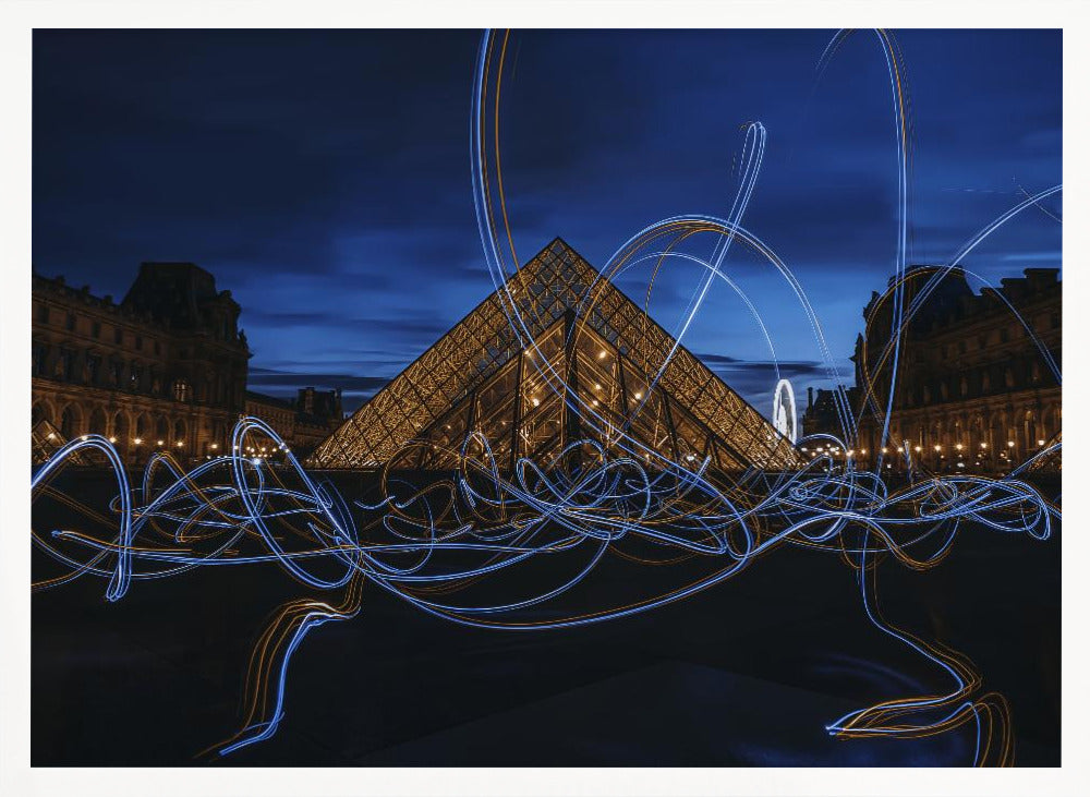 Light painting at Louvre Museum Poster