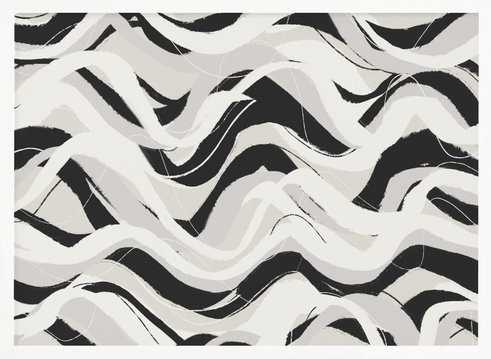 White Black Waves Pattern Square Poster