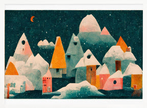 Little Village With Moon Poster