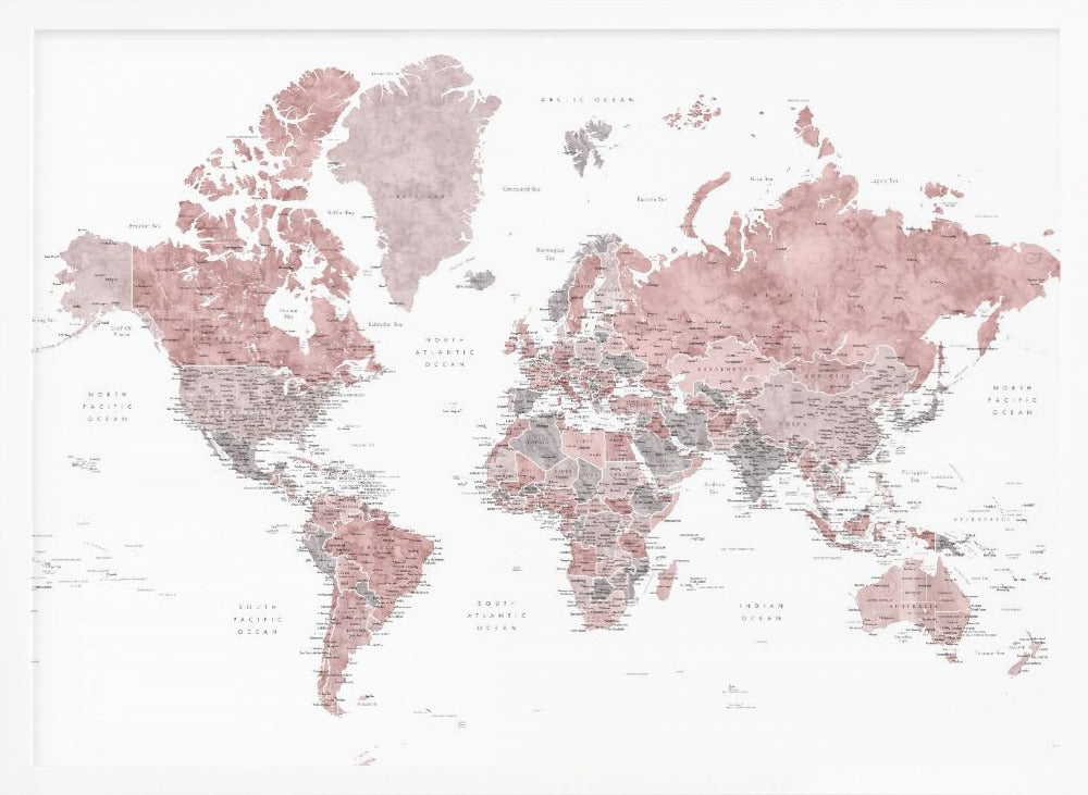 Detailed world map with cities, Piper Poster