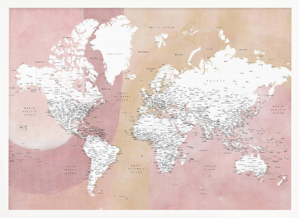 Detailed world map with cities Mizn Poster