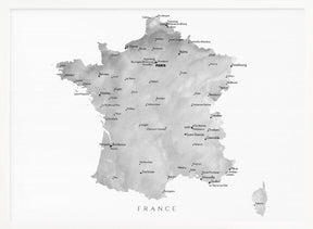 Gray map of France Poster