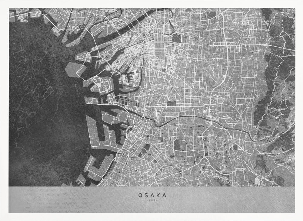 Gray map of Osaka Poster