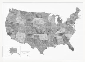 Gray watercolor map of the US Poster