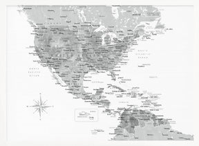 Gray map of USA and the Caribbean sea Poster