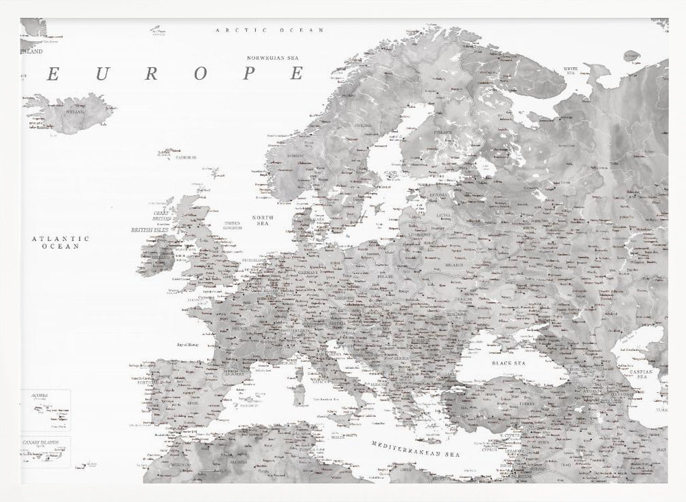 Gray watercolor Europe map Poster