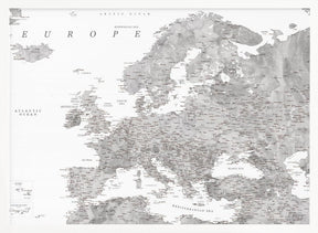 Gray watercolor Europe map Poster