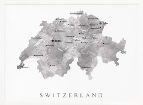 Gray watercolor map of Switzerland Poster