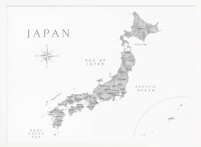 Gray watercorlor map of Japan Poster