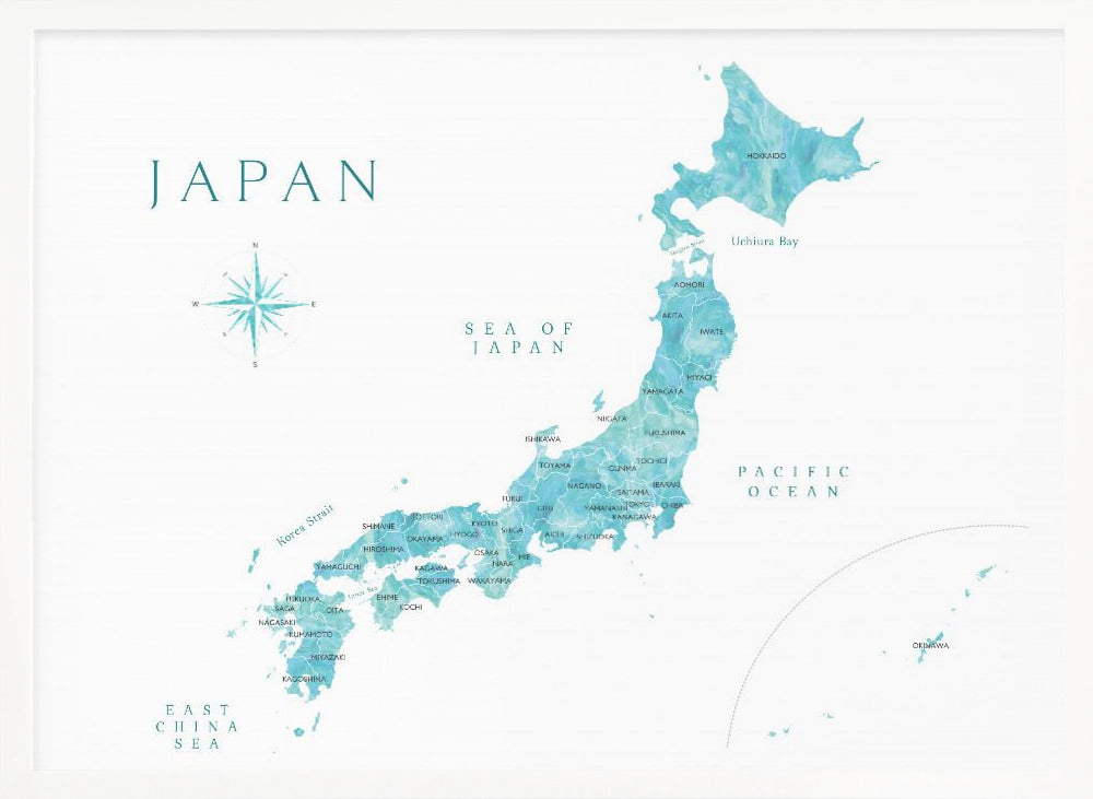 Aquamarine watercolor Japan map Poster