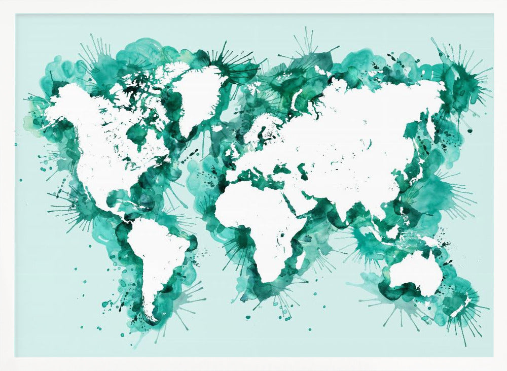 Teal strokes world map Poster