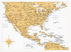 Golden map of USA and Mexico Poster