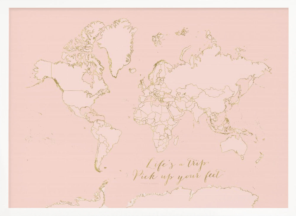 Inspirational pink and gold world map Poster