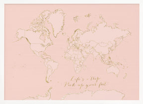 Inspirational pink and gold world map Poster