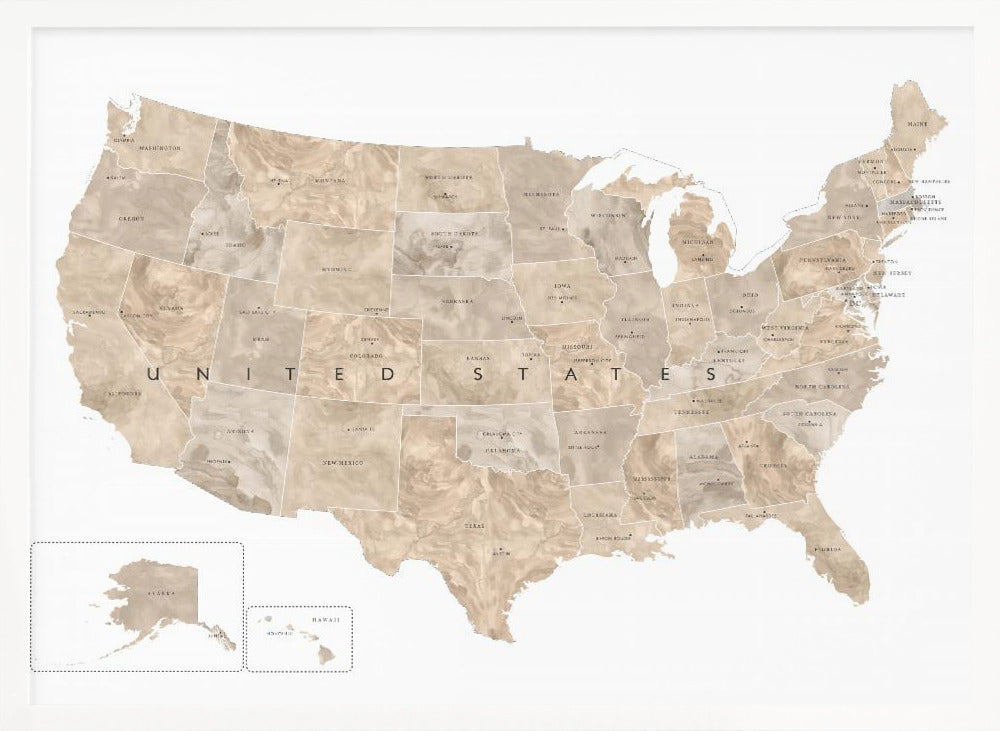 Taupe watercolor US map Poster