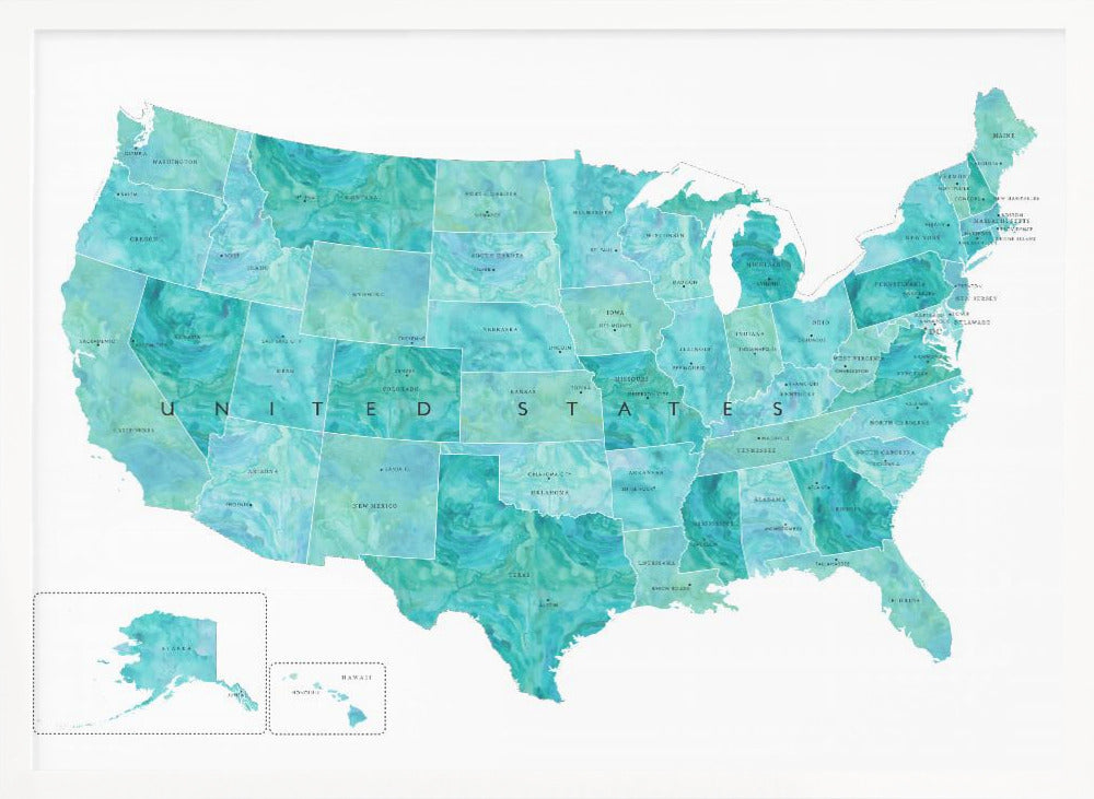 Aquamarine watercolor US map Poster