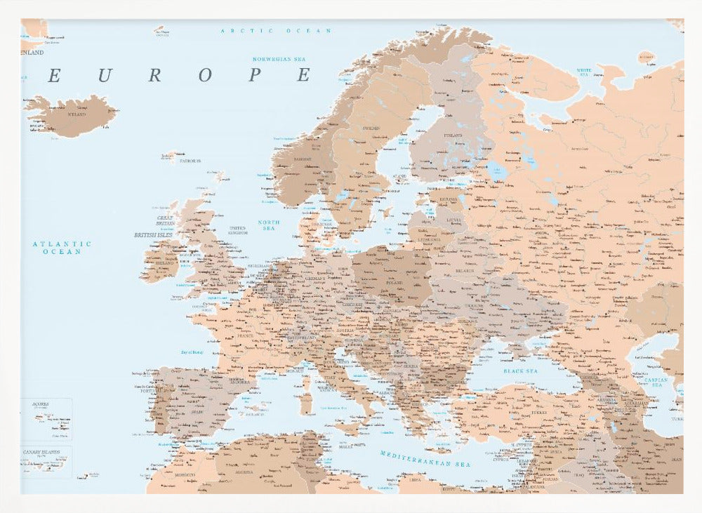 Neutral detailed map of Europe Poster