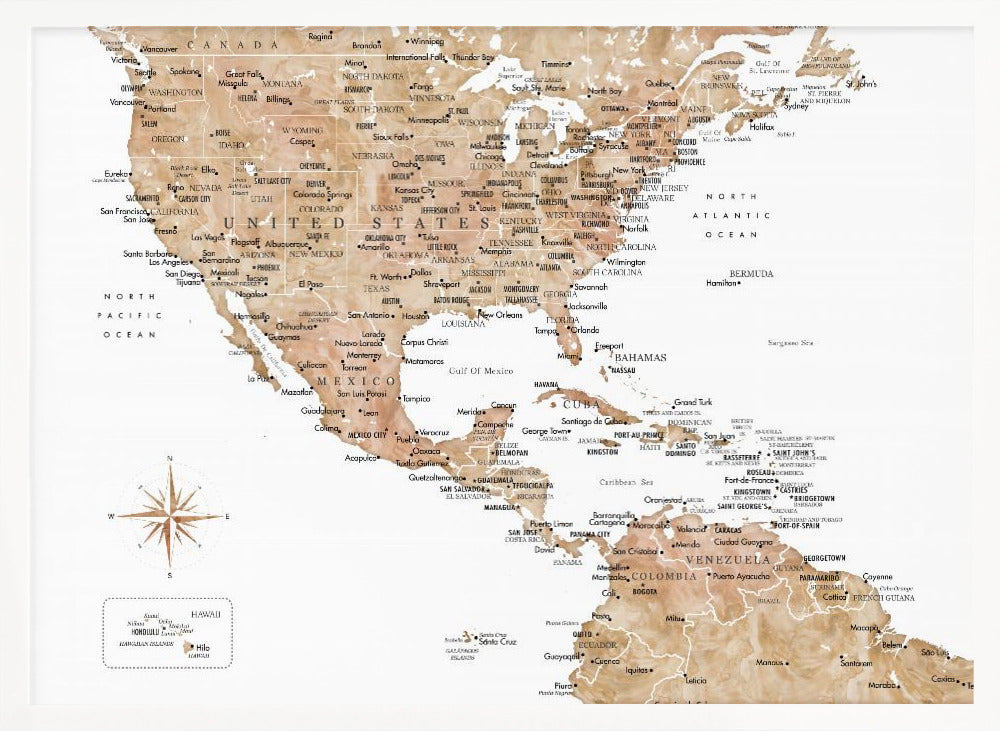 Neutral USA and the Caribbean sea map Poster