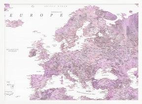 Purple detailed map of Europe Poster