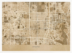 Sepia map of Kyoto Poster