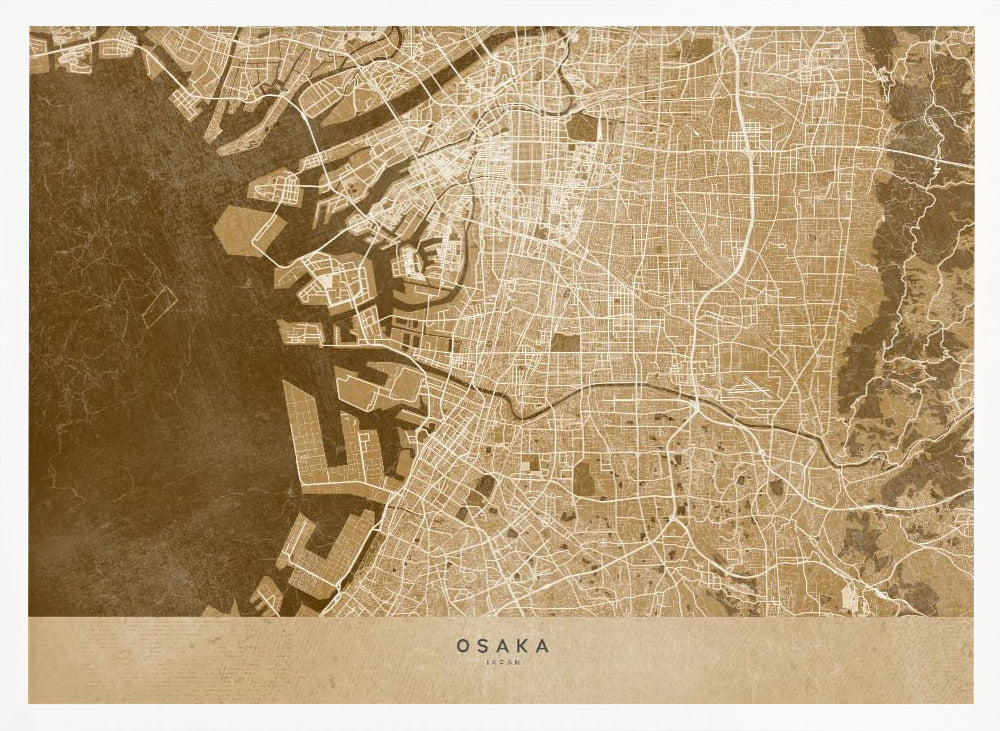 Sepia map of Osaka Poster