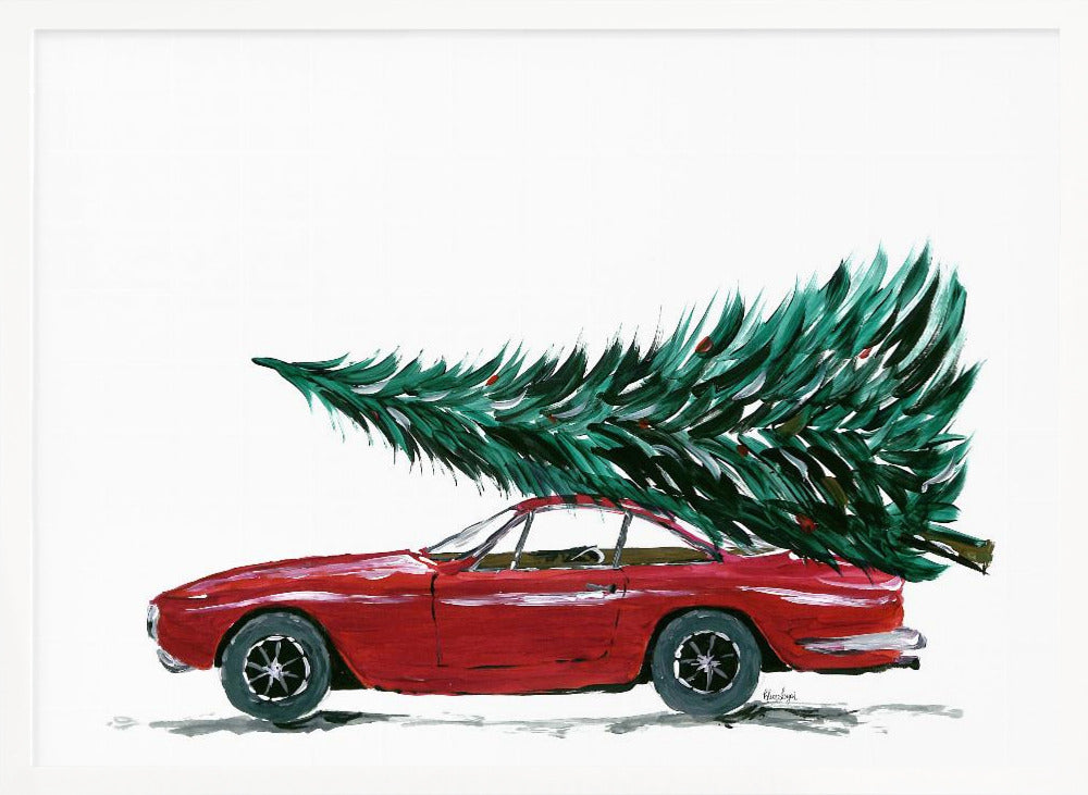 Eighties car carrying a Christmas tree Poster