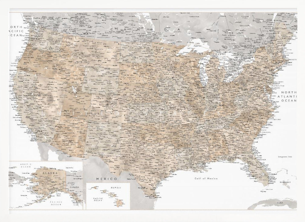 Highly detailed map of the United States Abey Poster