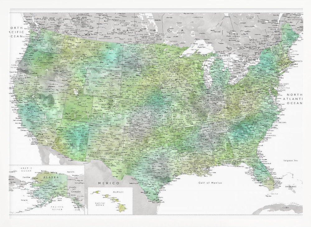 Highly detailed map of the United States, Oriole Poster