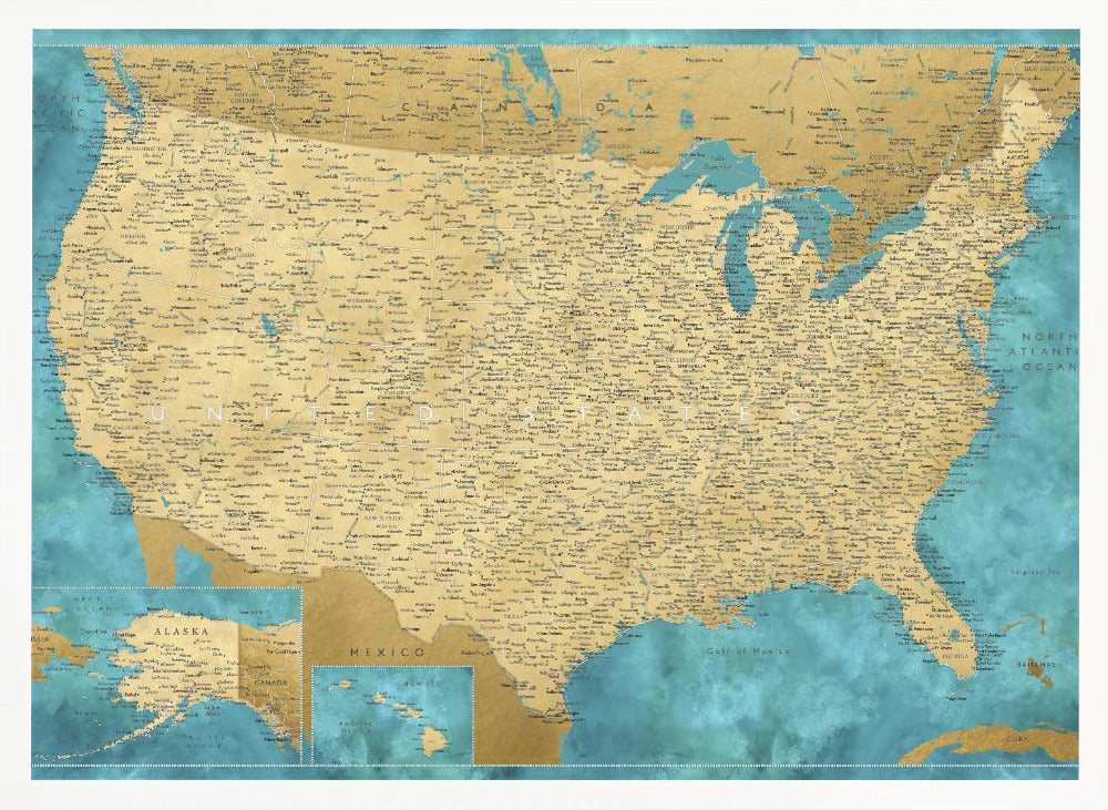 Highly detailed map of the United States, Lexy Poster